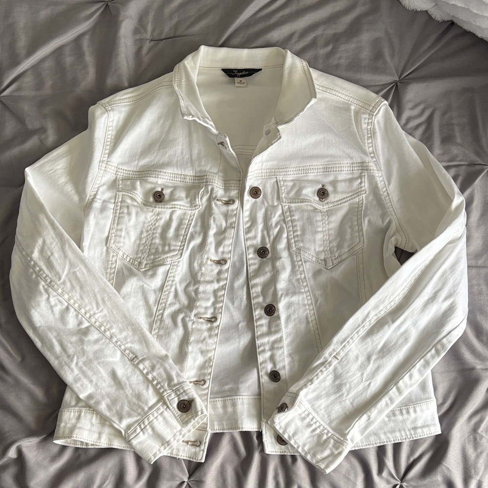 Style & Co. White Women's Denim Jacket with Button Front